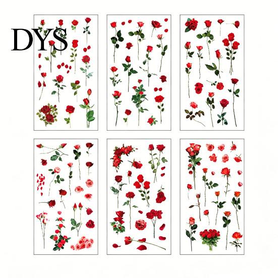 Floral Scrapbook Supplies 6 Sheets/Set Natural Flower Stickers, Waterproof PVC Plants Decals, Retro Stickers Transparent Decorative for DIY