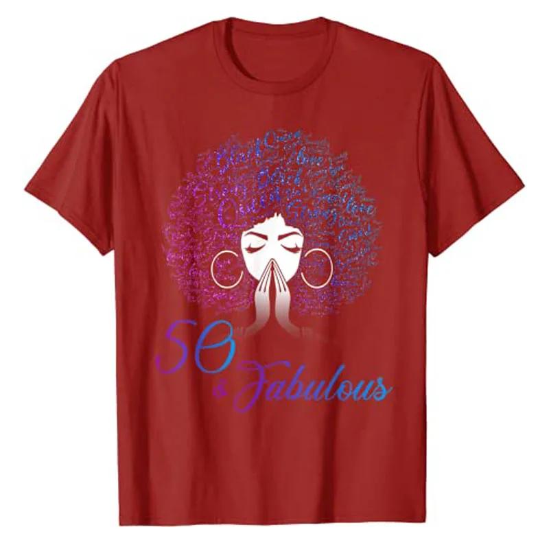 50 Fabulous Afro Hair Black Women 50th Birthday Gifts TShirt 50 Years Old Tee Shirt Short Sleeve Clothes Women Fashion Tops S