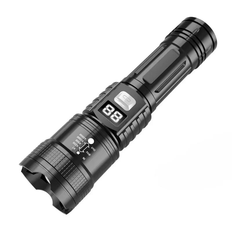High Power Led Flashlight USB Rechargeable Torch with Display Zoomable Light with Battery Camping Hiking Lantern Emergency Lamp