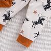 12-18 Months Baby Boy Cowboy Pattern Print Short Sleeve Cotton Bodysuit With Pants Hat Outfit Set