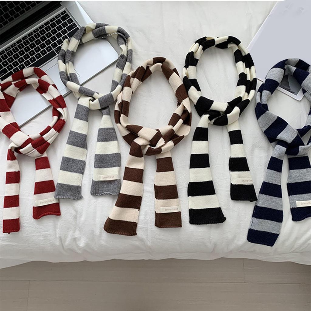 Handmade Knitted Striped Scarf for Female Girl Y2K Long Neck Scarf Spring Autumn Narrow Thin Scarf Harajuku Neck Wear