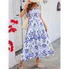 Summer New Style Women's Ladies Dress Printed Front Cross Sleeveless Loose Casual Beach Dress