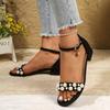 Fashion 2025 Summer Buckle Strap Women's Sandals Fashion String Bead Cover Heel Office and Career New Best Seller Heeled Sandals Zapatos
