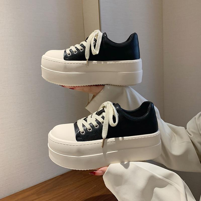 

Super fire leather thick-soled little white shoes women s spring and summer new muffin baseplate shoes lightweight casual shoes breathable 40 чорний