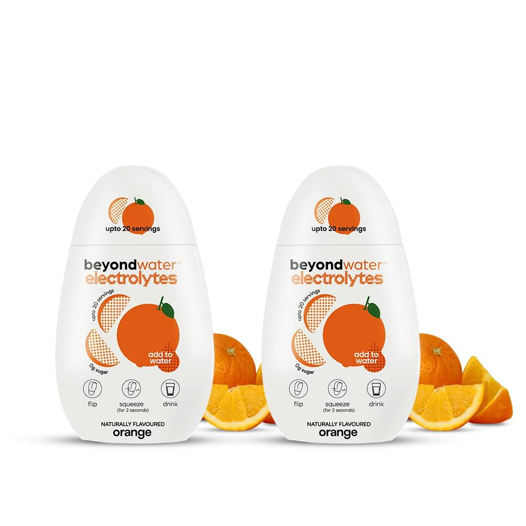 

Beyond Water Orange Electrolyte Flavoured Water - Pack of 2 With 20 Servings each | Sugar-Free Healthy Energy Drink For Workout - Zero Calo