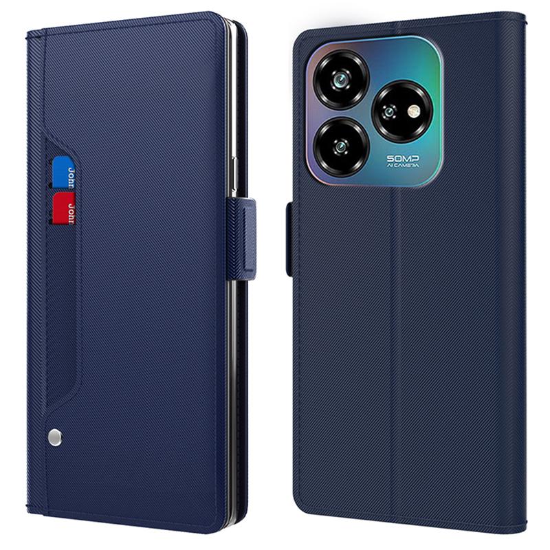 

For ZTE Axon 60 Lite Case Card Slots Leather+TPU Mirror Folio Phone Cover Blue