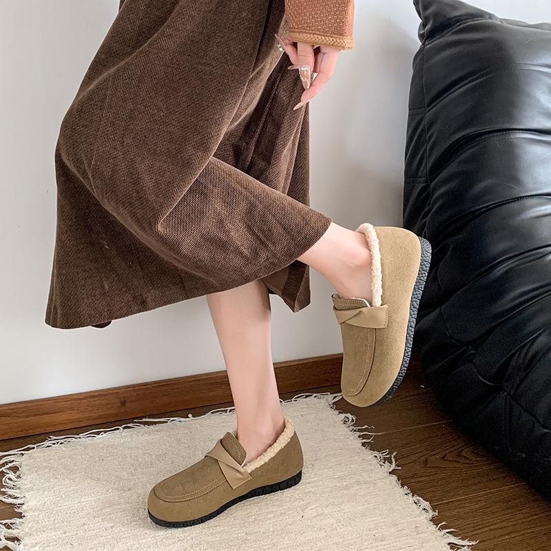 Women's Autumn Winter Warm Fleece Lined Flat Shoes Round Toe Slip-on Loafers Moccasin Cotton Shoes
