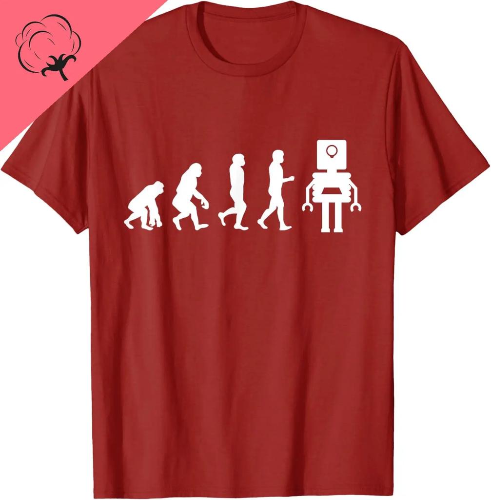 Funny Robotic Machine Learning AI Evolution Robot TShirt Cotton Print Original Design Gifts Unisex Summer Streetwear Tops