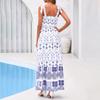 Women's Sleeveless Printed Strap Dress Smocked Waist Maxi Dress Lightweight Bohemian Style Summer Dress with Adjustable Shoulder Ties