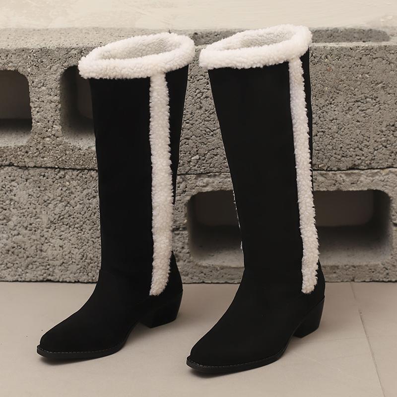 Women's low-heeled boots autumn and winter new comfortable and warm thick-heeled large-size plush medium boots