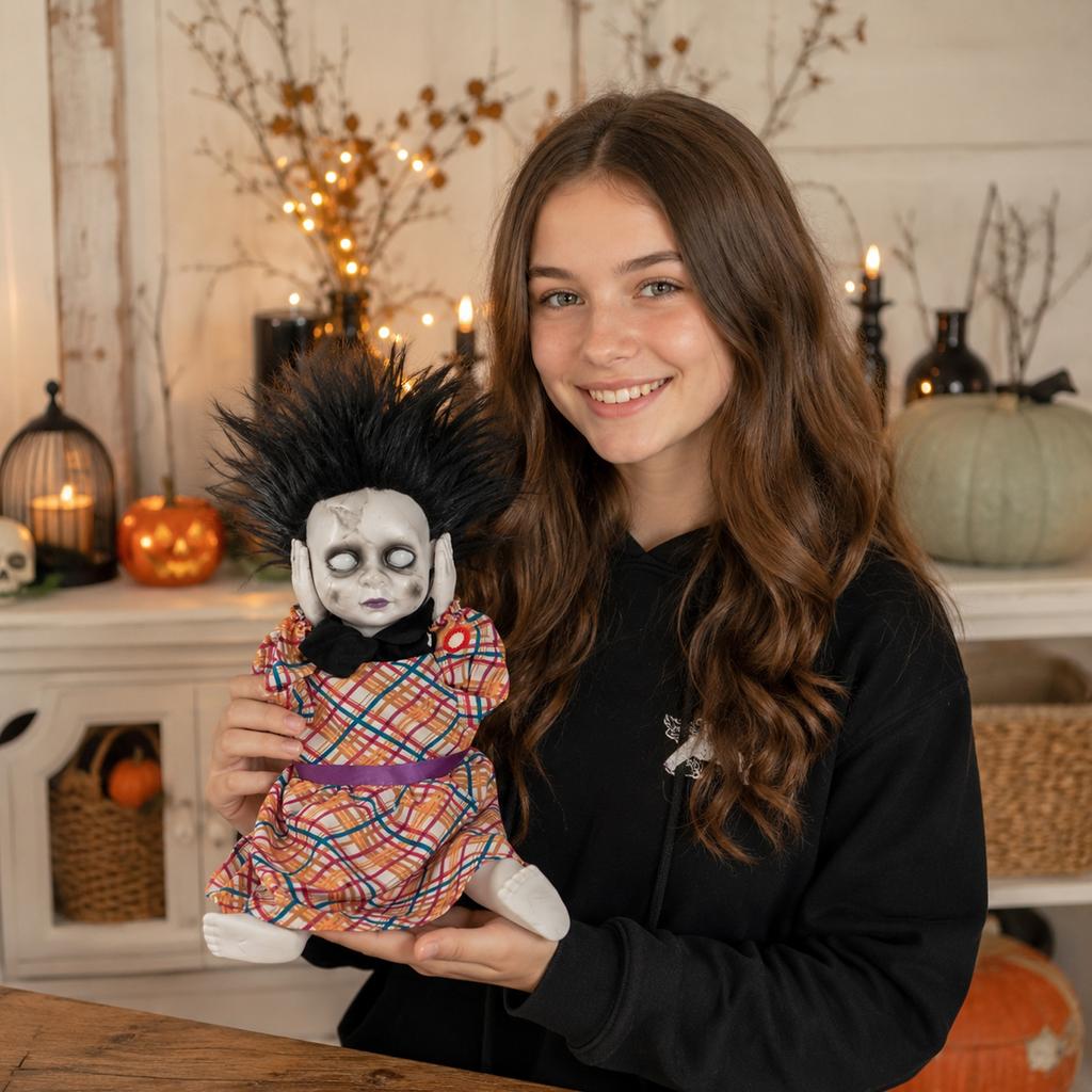 Halloween Animatronic Doll with Light and Sound Effects for House Party Decor