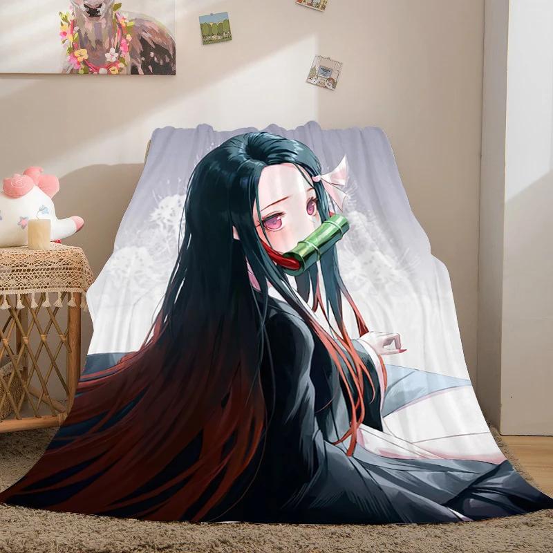 Anime Fleece Blanket Sofa Winter Warm A-Demon Slayer Bed Camping Custom Nap Fluffy Soft Blankets King Size Microfiber Bedding