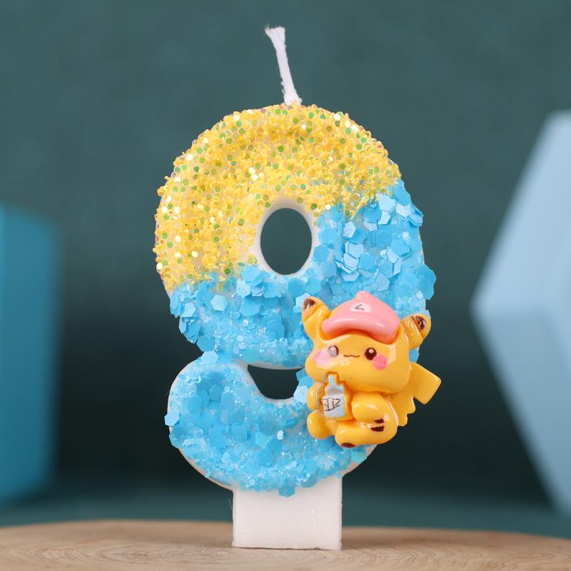 

Creative Cartoon Number Birthday Candle Cake Party Decoration Handmade Pikachu Birthday Candle 9