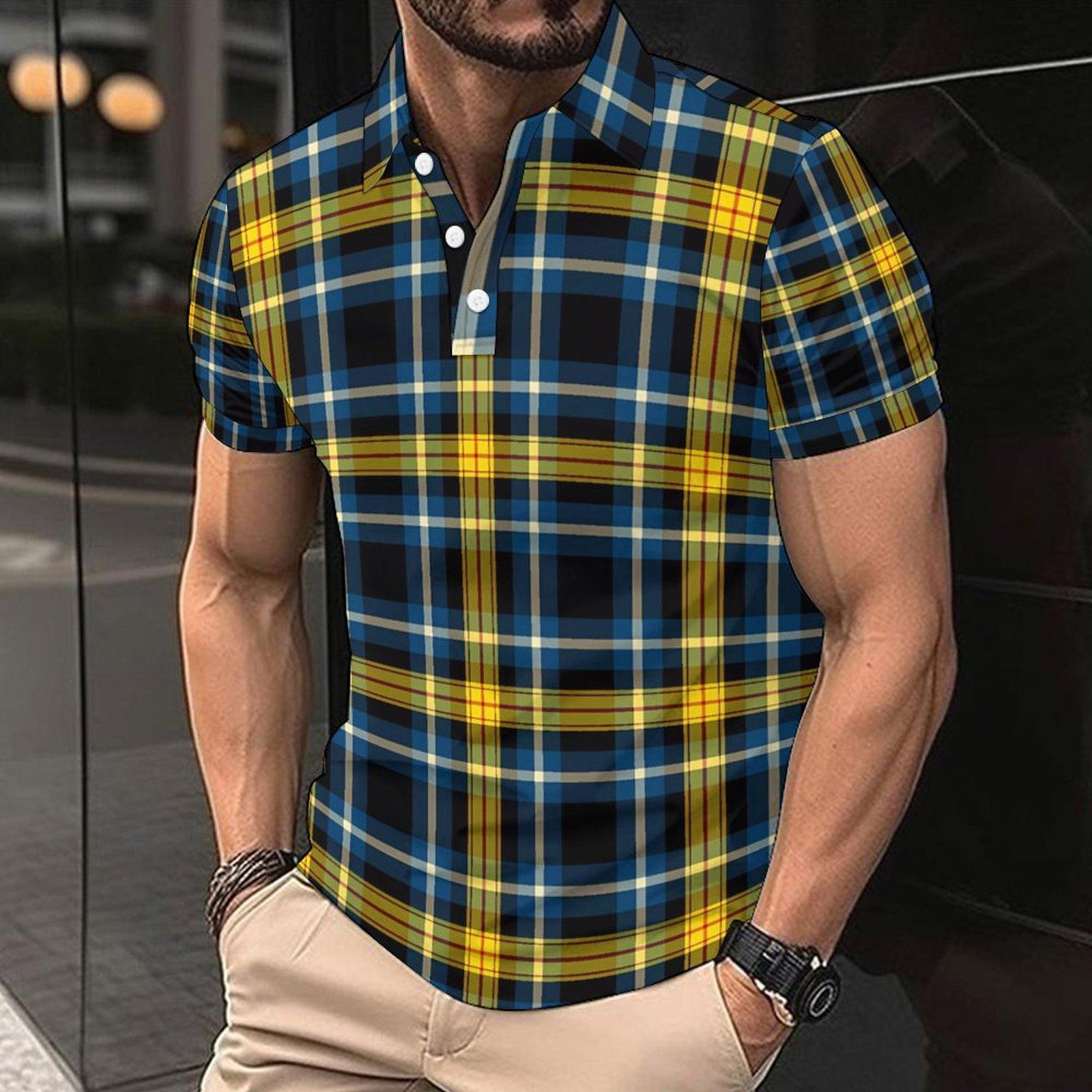 

Летняя рубашка-поло с лацканами, 3D-принтом в клетку, модная, повседневная, с коротким рукавом, мужская 4XL