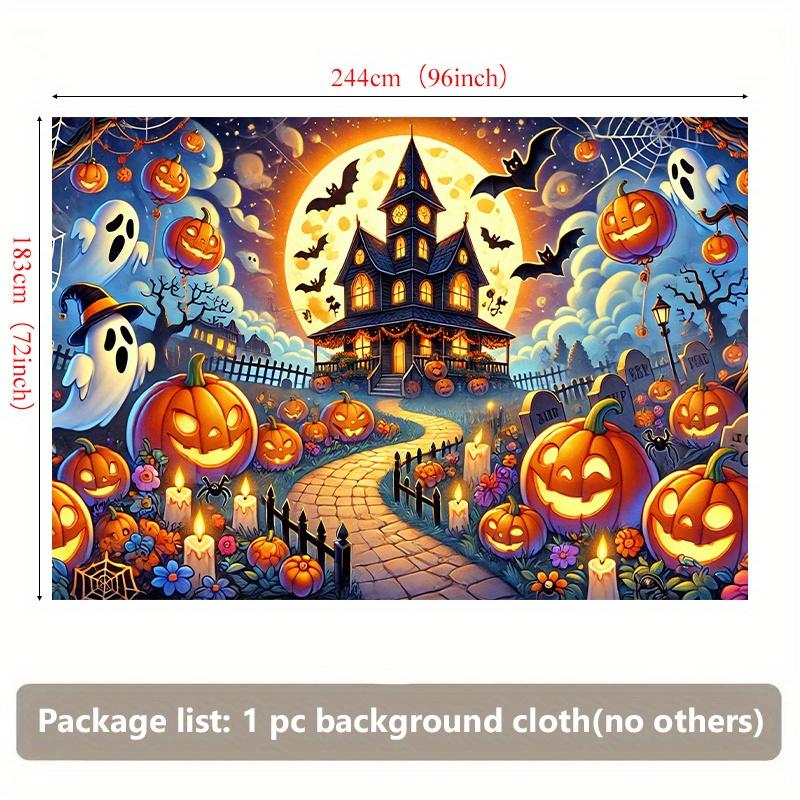 2D flat 8x6 feet Halloween background banner - Haunted house with pumpkin lanternszyc