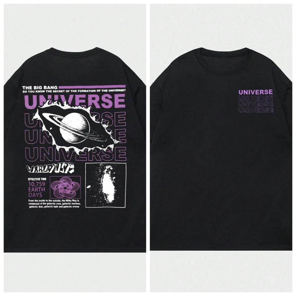 "The Secret of The Big Bang" Men's T-Shirt Summer Cotton Breathable Oversized Hip-Hop Street Style Graphic Short Sleeve Tee
