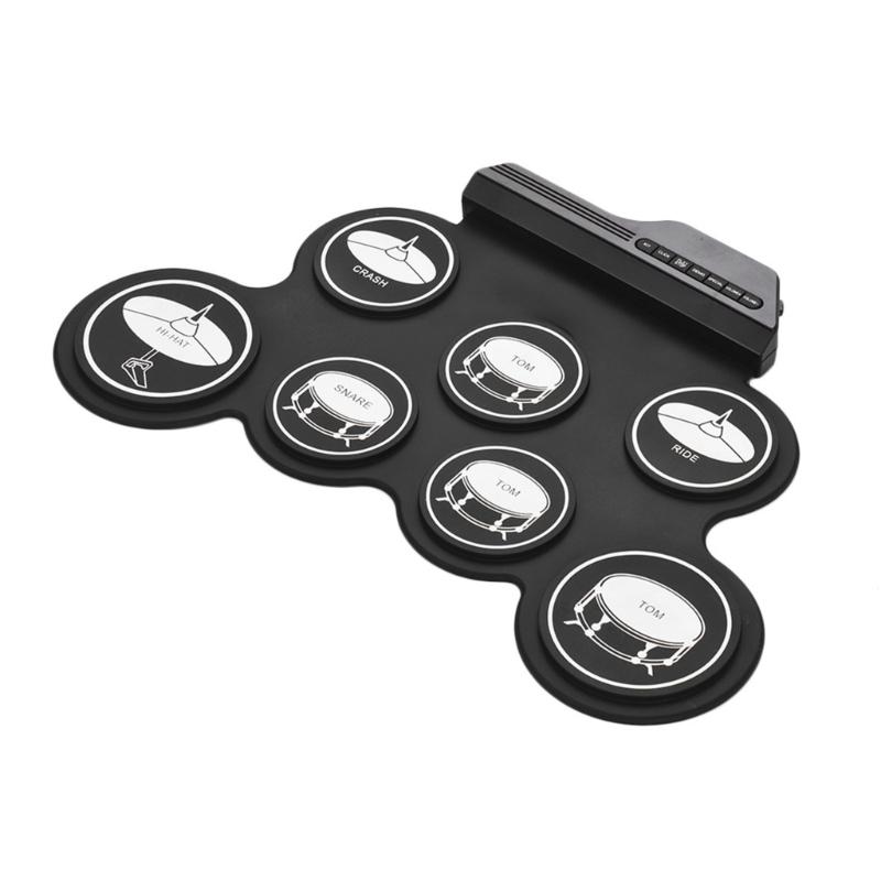 USB Powered Electronic Drum Includes Sound Output Jacks Suitable for Headphones and Speakers Featuring Various Drum Set