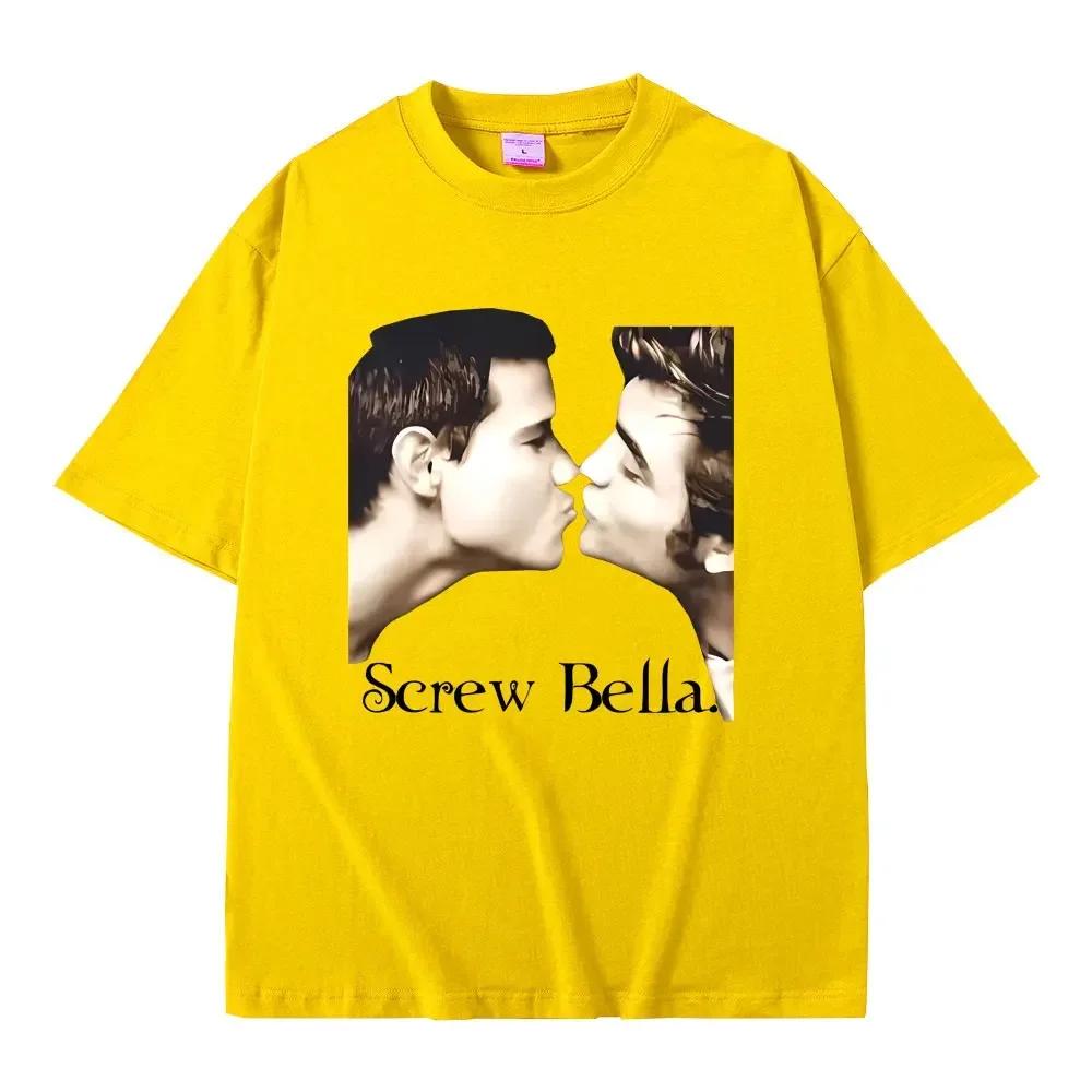 Movie Series Twilight Jacob And Edward Cullen Screw Bella Funny Meme Tshirt Unisex Wounisex Casual Cotton Oversized T Shirts Black