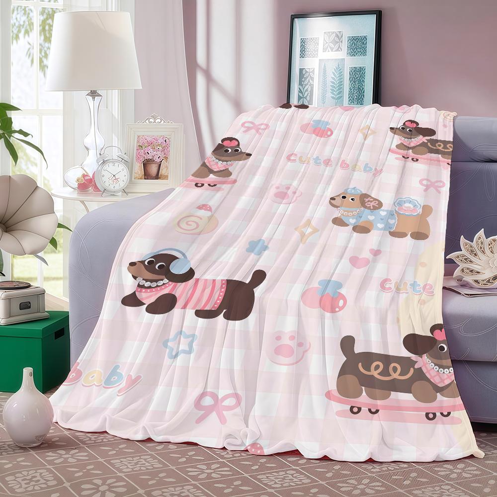 CUTE Dachshund Litchi FUNDA Blanket Warm And Soft Suitable For Bedroom Living Room Sofa Bed Office Travel Camping