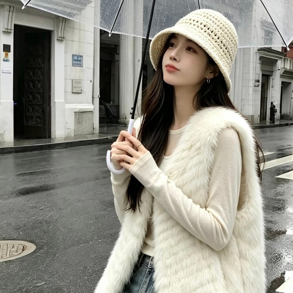 [Exquisite Daughter] Fox Fur V-neck New Fur Vest Women's Short Car Strip Mao Mao Jacket Autumn and Winter