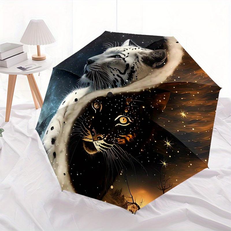 Yin Yang Snow Leopard & Tiger Circle Wall Art DecorUmbrella, Portable 3-Fold Compact Umbrella for Men & Women Gift