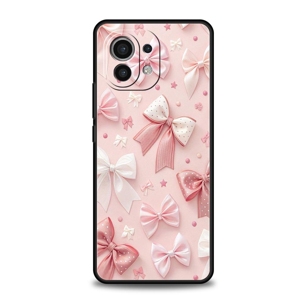 Pink Heart Bow Phone Case Cover for Xiaomi Mi 15 14 13 12 11 Ultra 14T 13T 12T 11T 10T Pro Lite 5G Shockproof Soft TPU Capas Bag