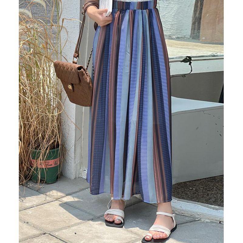 Spring and Summer New Arrival Women's Clothing Stripes Long Skirt A- Line Large Hem Long Skirt Elastic Waist Loose Slimming Stripes Stripes Skirt