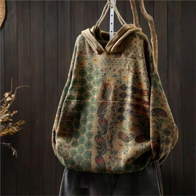 Women Vintage Print Floral Hooded Sweaters Knitted Long Sleeve Spring Patchwork Female Pullover Sweaters