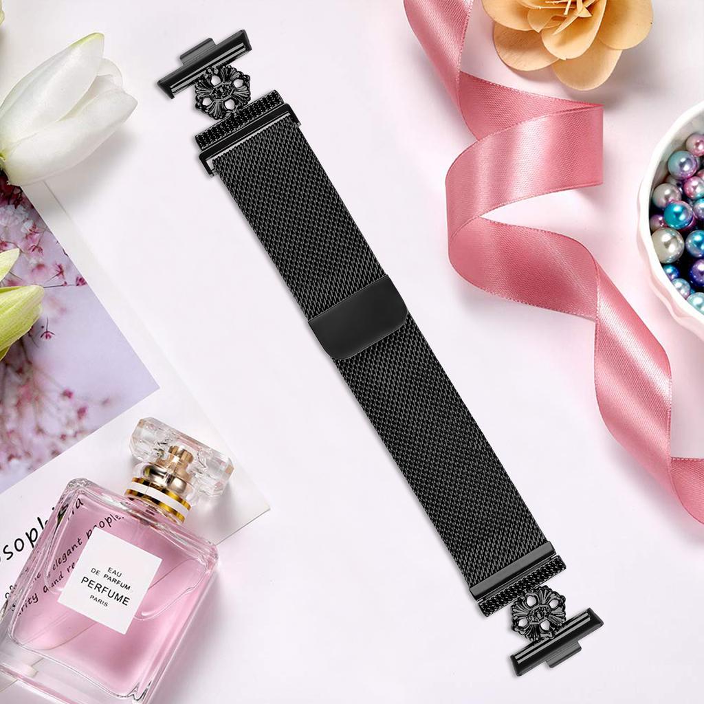 For Huawei Watch Fit 3 Milanese Band Flower Stainless Steel Magnetic Mesh Watch Strap