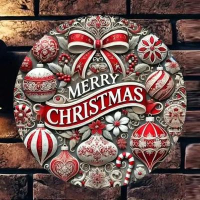 MAGICLMN Christmas Tin Sign Vintage Metal Wall Decor - Round Outdoor Garden Yard Home Wall Art Holiday Festival Decorations Plaq