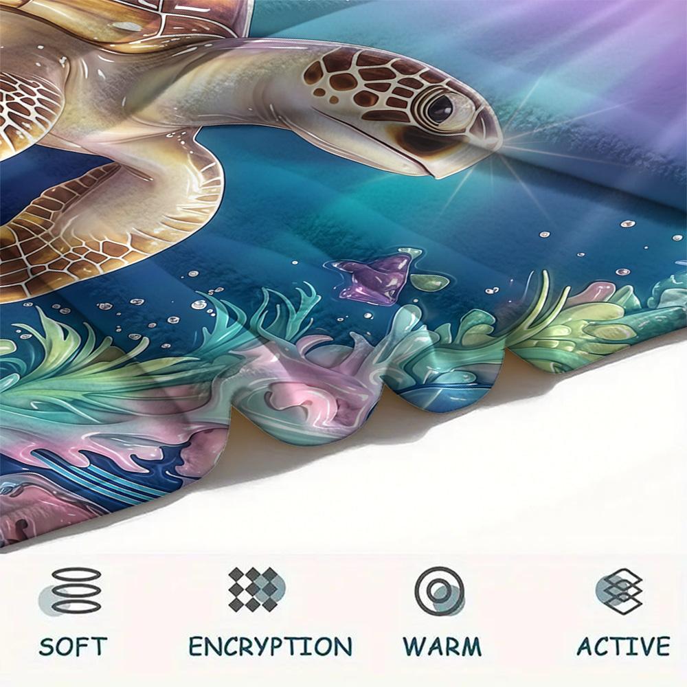 1PC Turtle style  Print FlAannel Blanket, High quality Comfortable for All Seasons, Home Decor, Warmth and Comfort