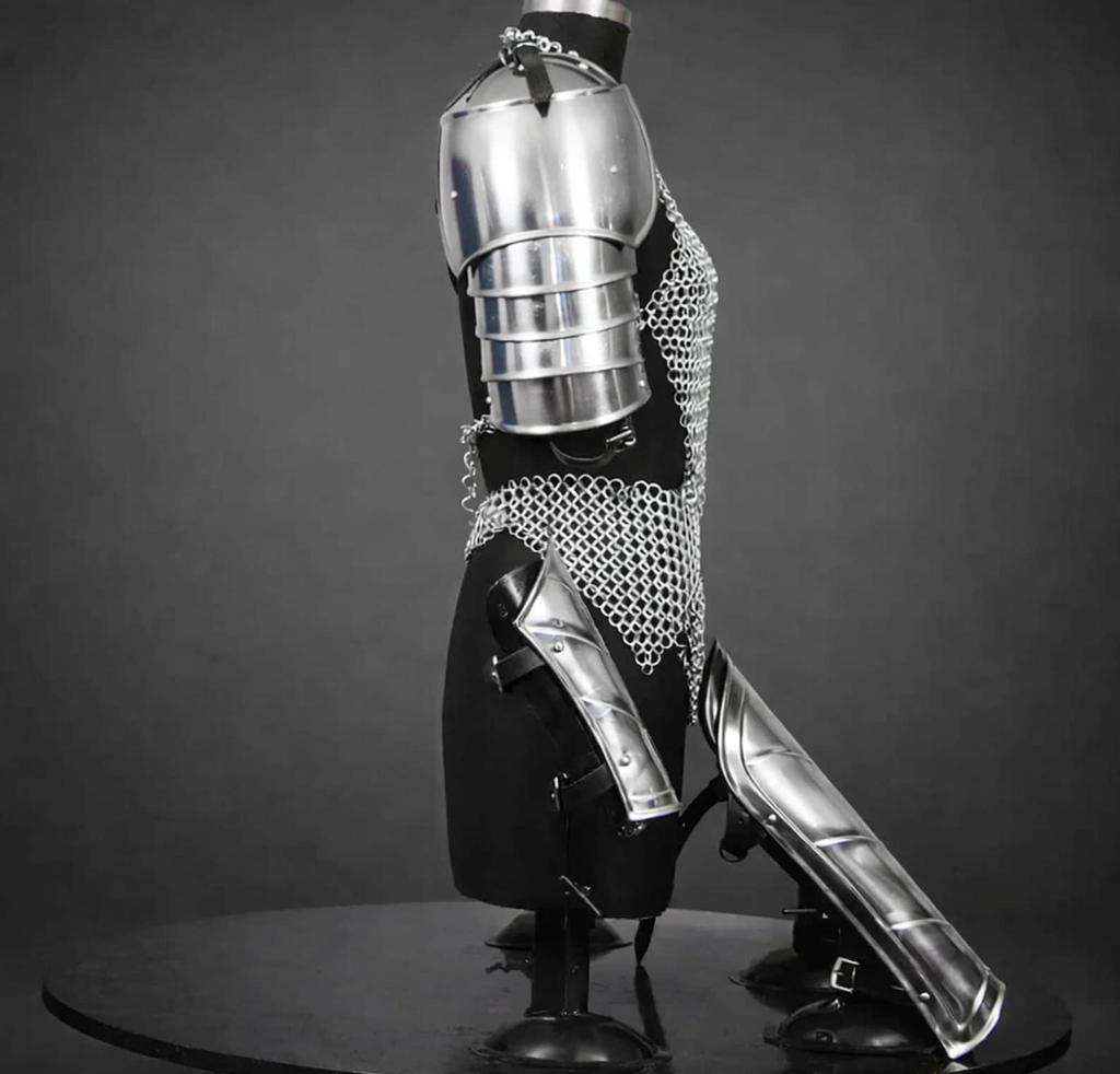 Female Medieval Knight Armor Steel Pauldrons Chainmail Gorget Warrior LARP Cosplay Costume