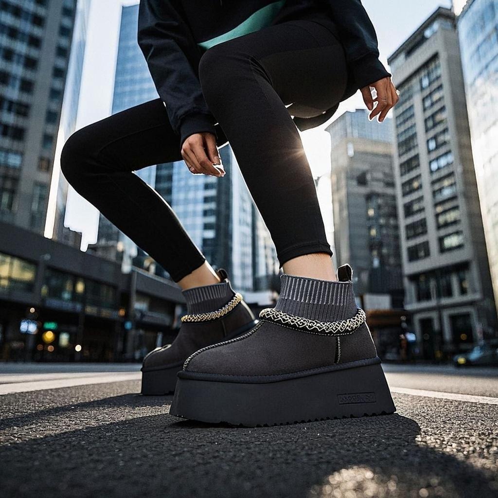 Women's Fashion Woolen Mouth Lightweight Thick Sole Winter Warm Snow Boots Fur One Non-slip Casual Sports Cotton Boots