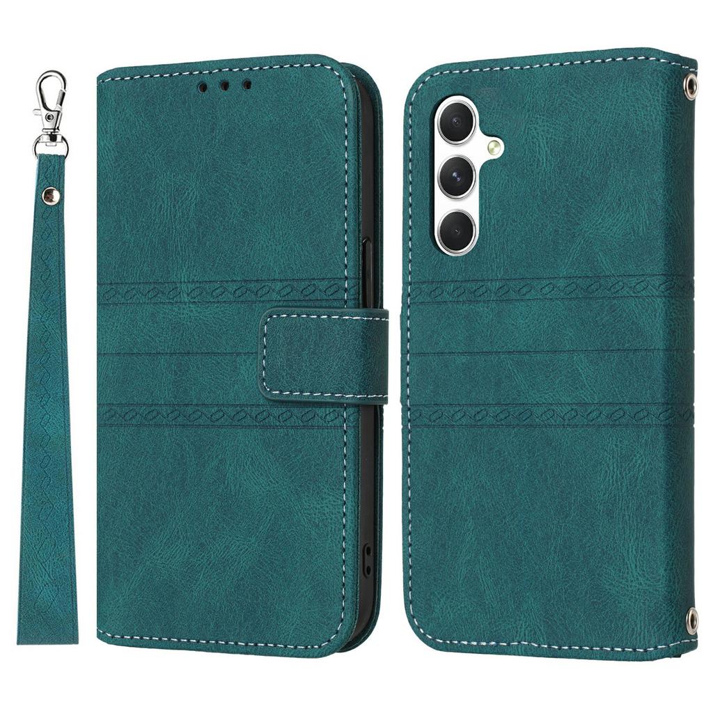 For Samsung Galaxy A37 5G Case Wallet Skin-Touch Leather Imprinted Phone Cover with Wrist Strap