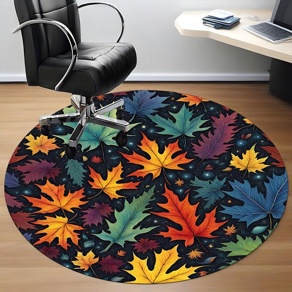 1pc Autumn Leaves Office Round Area Rug, Indoor Mat Suitable ForOffice, Under Office Chairs Bedroom Living Room Home Decor, D121