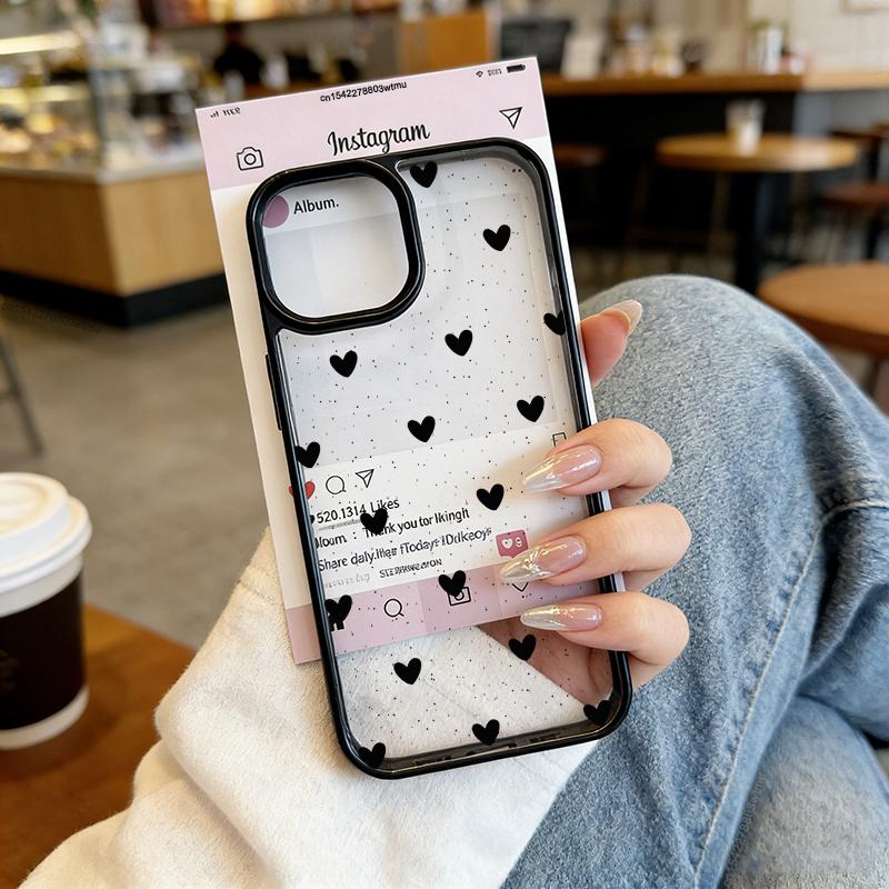 Simple Love Heart Bow Polka Dot Phone Case For iPhone 17 Pro 16 15 14 13 12 11 XR XS Max 7 8Plus Cute Clear Hard Cover Shell