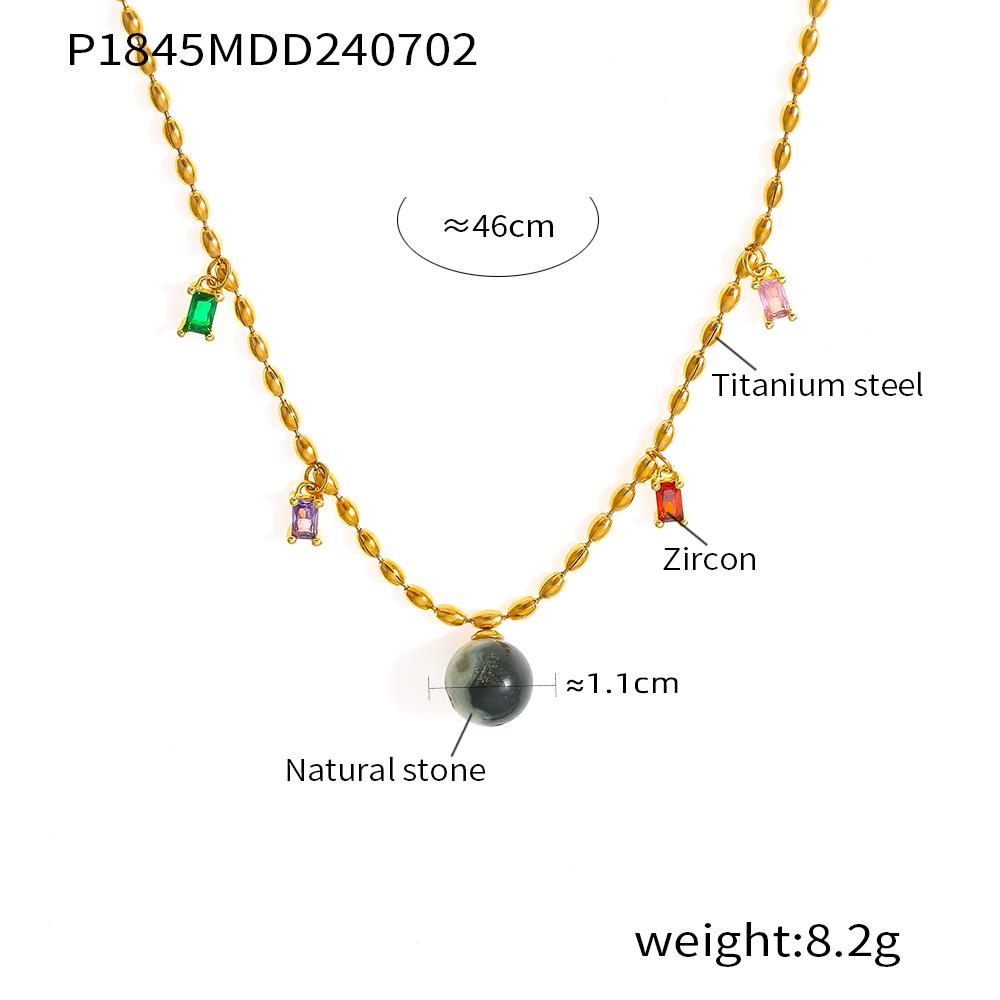 

Новый натуральный камень круглый циркон кулон рисовые бусины ожерелье женское титановая сталь покрытая 18-каратным золотом легкая роскошь высокого класса универсальный