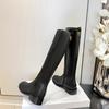 New Simple Round Head, Low Heel, Side Zipper Fashion, Tall Knight Boots for Women