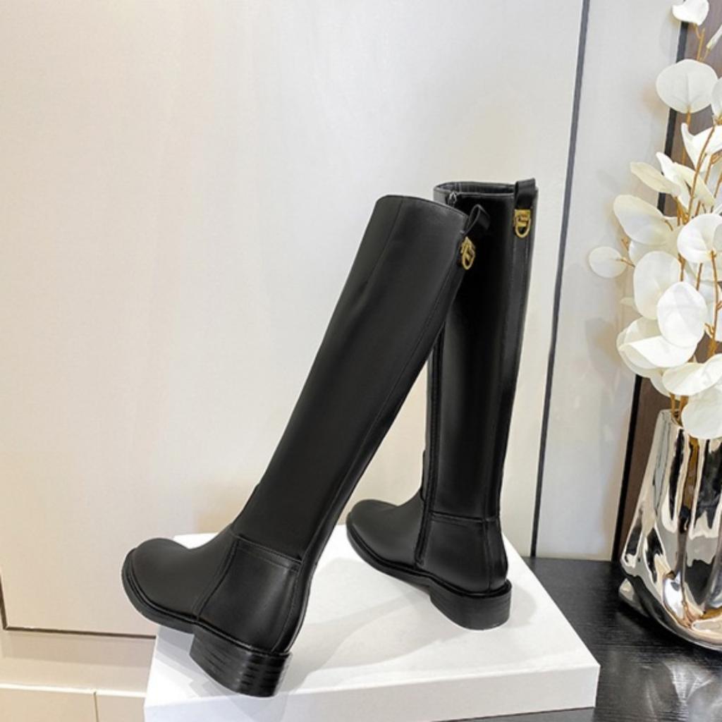 New Simple Round Head, Low Heel, Side Zipper Fashion, Tall Knight Boots for Women