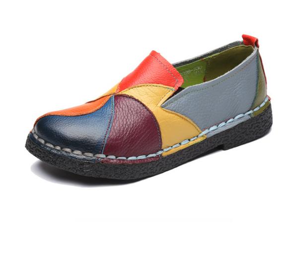 Mixed Color Women Loafers Retro Women Flat Shoe Soft Ladies Slip-ons Patchwork Women Moccasins Large Size