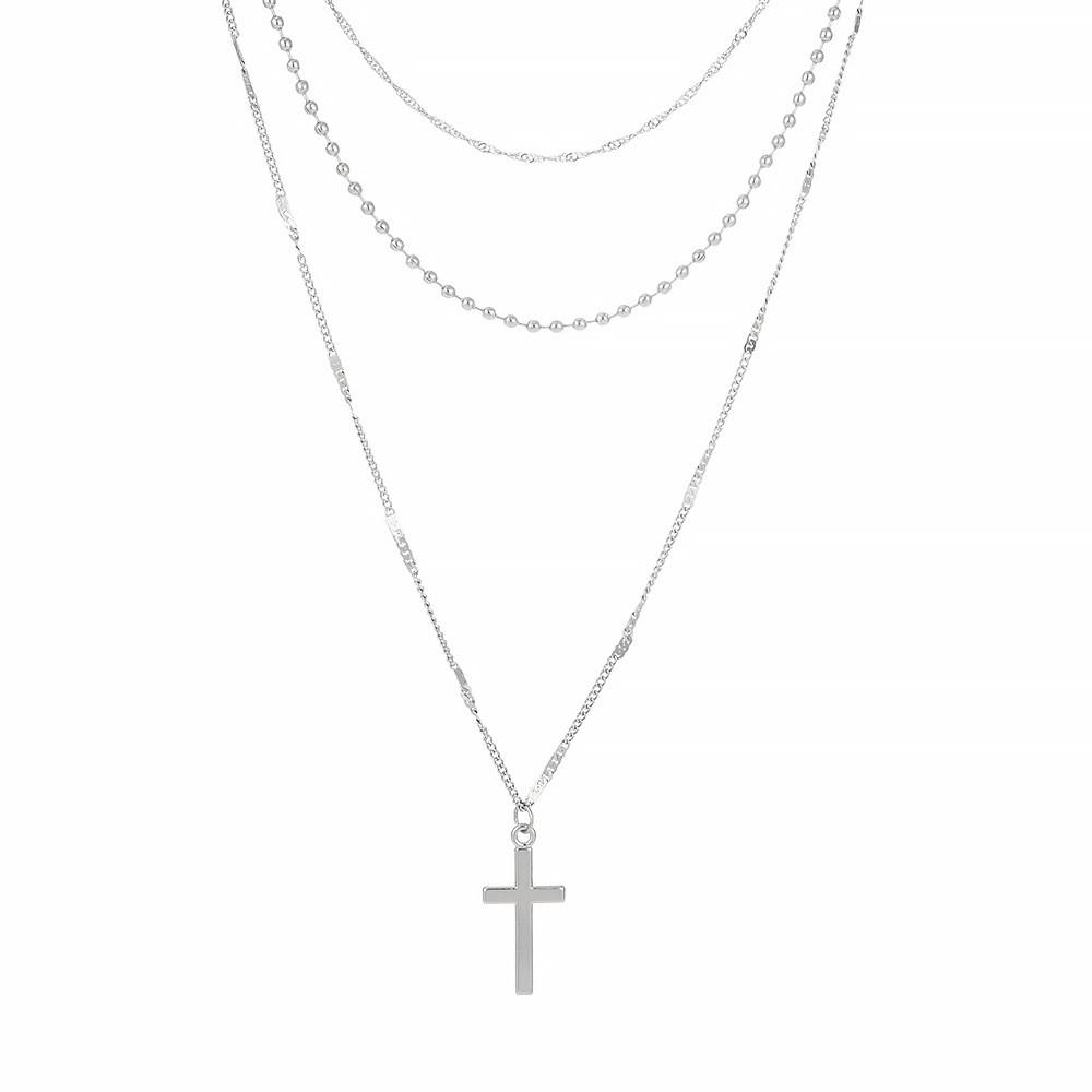

Cross Glamorous Vintage Necklace In Alloy Multilayered Style For Fashionforward Couples серебряный