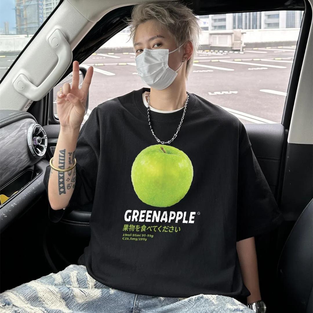 

Високоякісні забавні футболки великого розміру Чоловіча футболка зі 100% щільної бавовни Літні футболки із зеленим яблуком Вуличний одяг Футболка унісекс 3XL