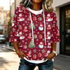 Women's Casual 3/4 Sleeve Hooded Christmas T-Shirt for Holiday Parties and Everyday Wear