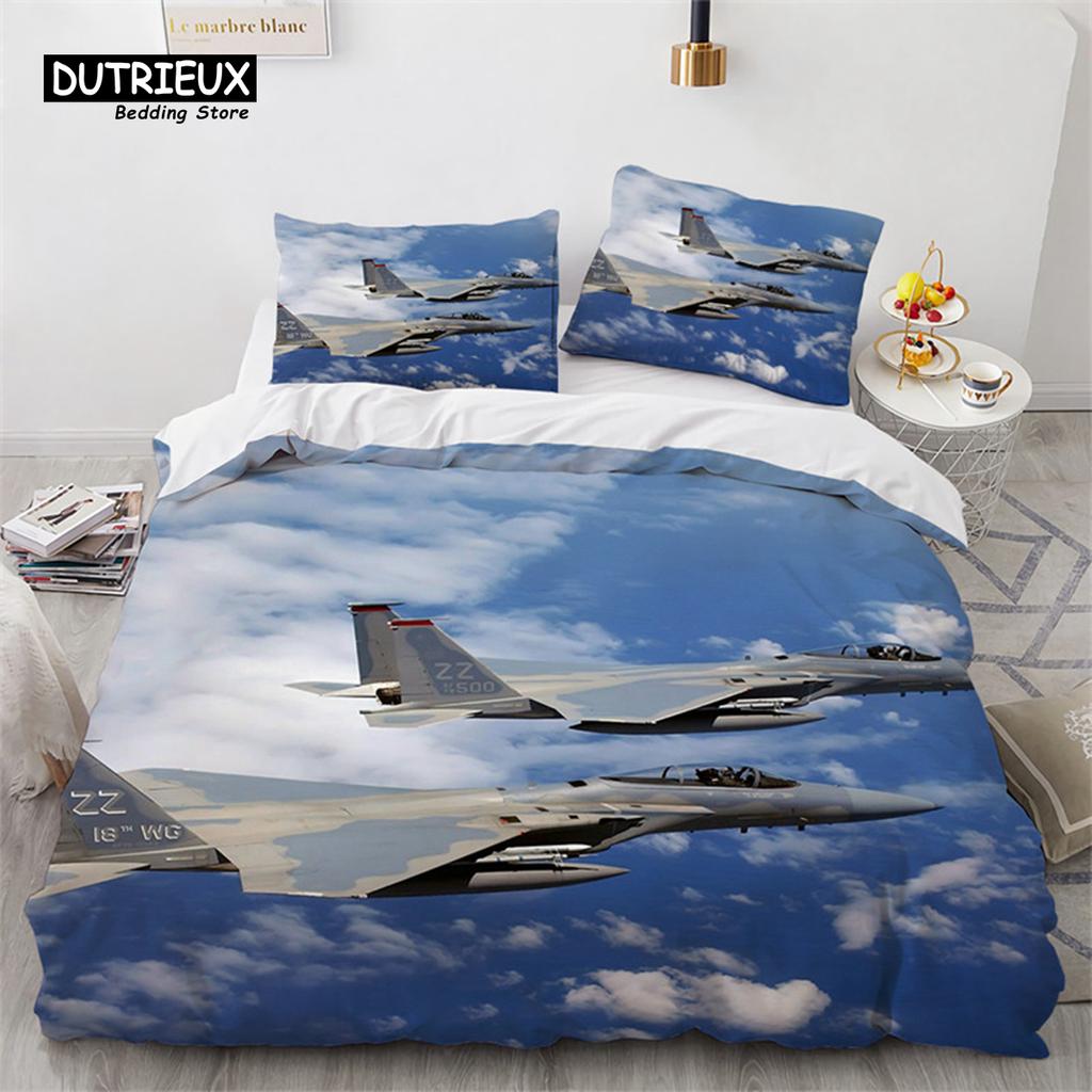 Pojkar Flygplan Påslakan King Queen Polyester Flyg Flygplan Landningsbana Sängklädesset Himmel Sceneri Överkastskydd Med Örngott