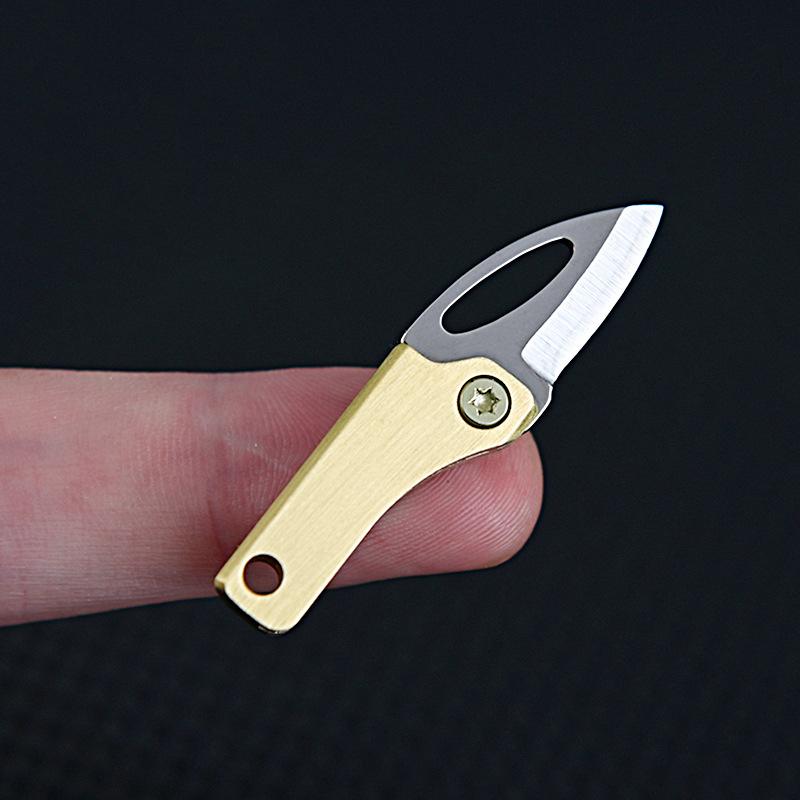 Brass MINI Folding Knife Unboxing Portable Pocket Knife Small Blade Keychain CS GO Hanging Outdoor Camping EDC Knife