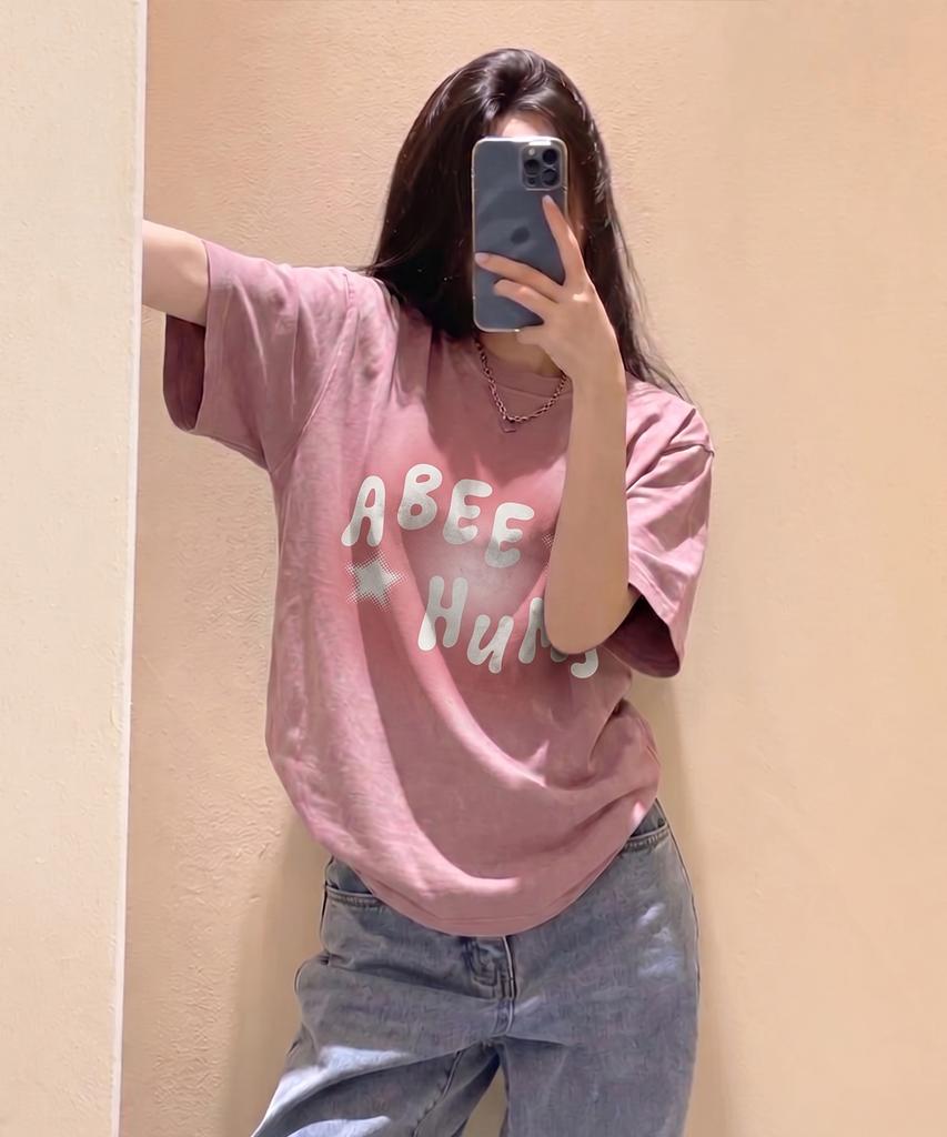 Eobiheomjeu Pigment Dyed Punk Short Sleeve T-Shirt Abh365-110 Dusty Pink