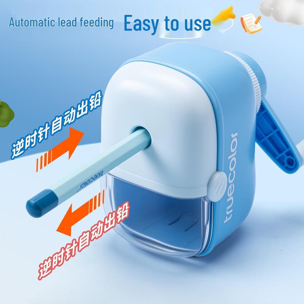 True Color Hand-Crank Pencil Sharpener with Automatic Lead Advance for Students and Kids