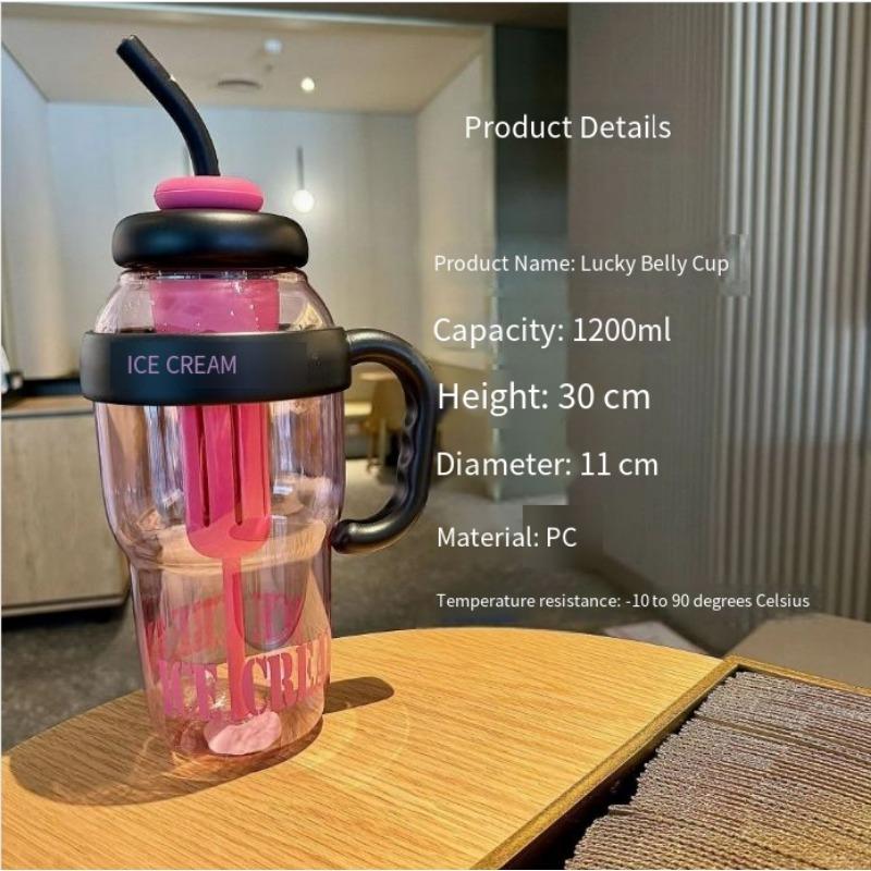 1PC high-value large-capacity summer plastic cup Bingba cup lucky belly cup cute wind belt straw cup