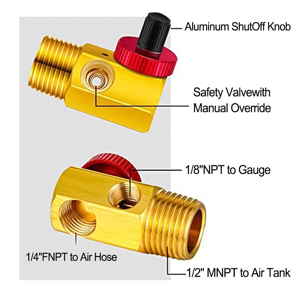 Practical Air Tank Repair Kit Safety Valve 1/2\" MNPT 1/4\" FNPT 1/8\" FNPT Air Tank Hose Assembly Air Tank Valve