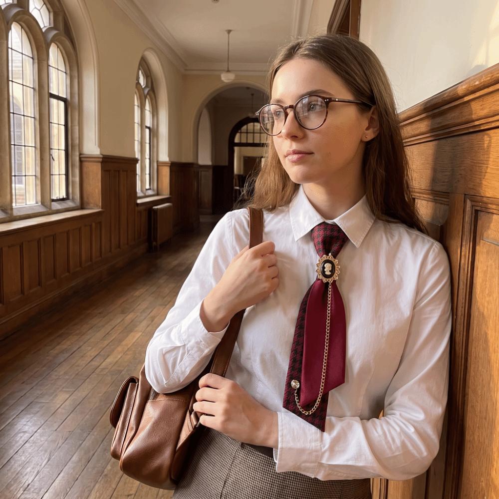 Y2K Preppy Necktie Oval Decorative Neck Tie Chic Plaid Bow Tie JK Uniform